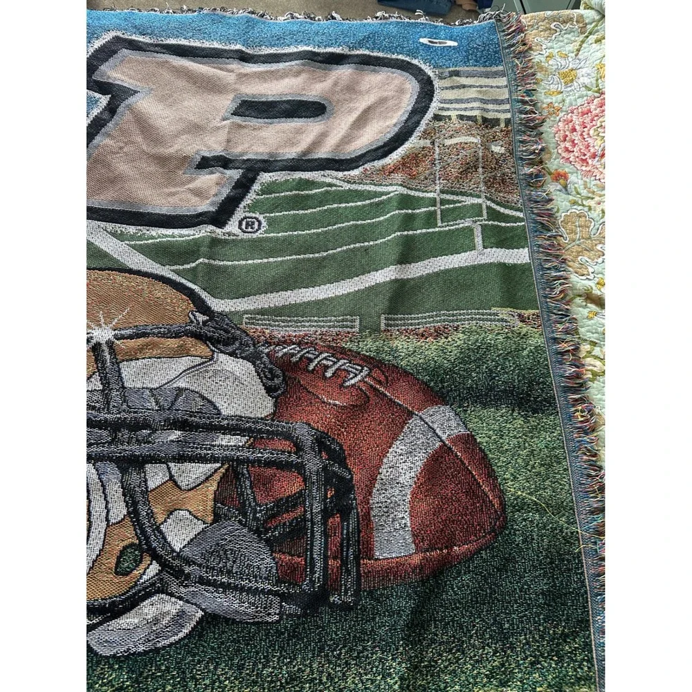 Vintage Purdue Boilermakers Woven Tapestry Throw Blanket NCAA Football Stadium